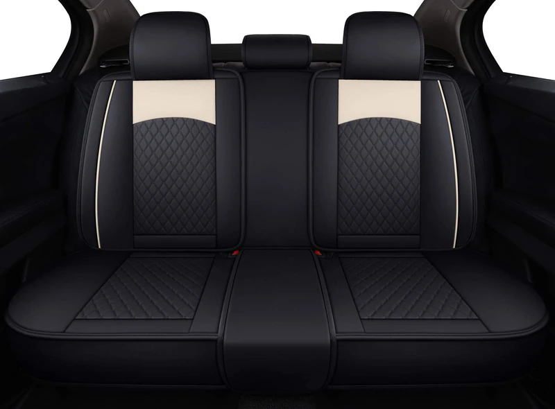 Aierxuan Leather Universal Car Seat Covers Split Bench 40/60 for Honda Acura Chevy Nissan Lexus Toyota Kia Ford Buick Volvo VW Audi Benz Hyundai Infiniti (Rear Seat/Black-Beige)