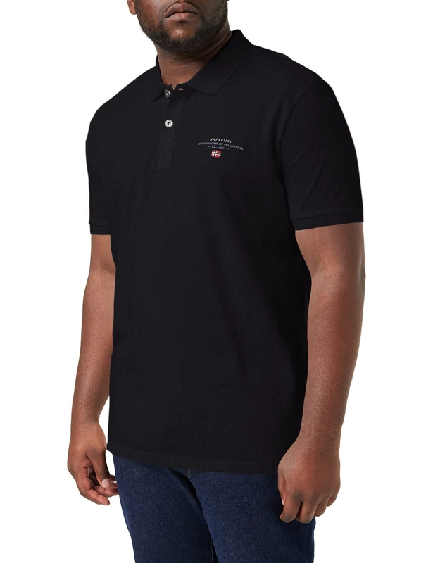 NAPAPIJRI - Men's Polo Shirt with Logo Patch, Black 041, M