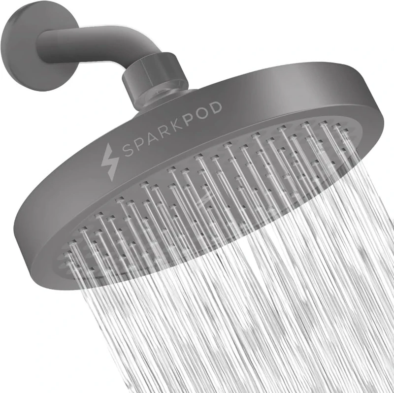 SparkPod Fixed Shower Head - High Pressure Rain - Luxury Modern Look - Easy No-Tool Installation - Perfect Adjustable Replacement for Your Bathroom Shower Heads (15 cm Round, Titanium Charcoal Grey)