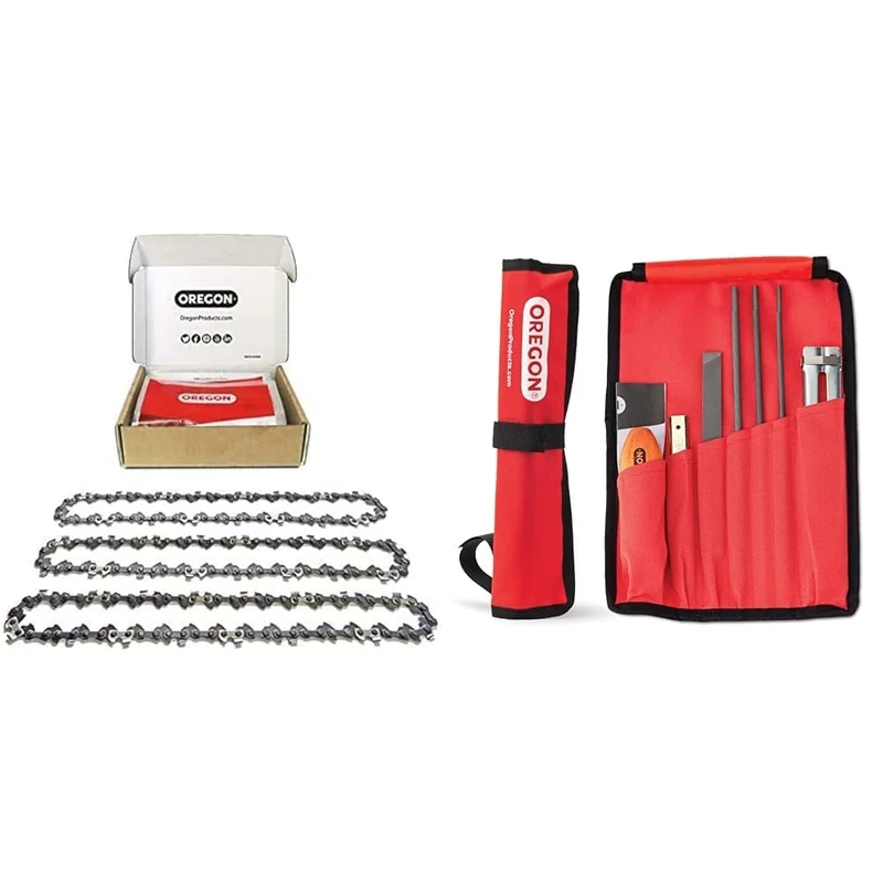 Oregon 3-Pack Chainsaw Chain for 14-Inch (35 cm) Bar (91P052X3) & Universal Chainsaw Field Sharpening Kit - Includes 5/32" (4 millimetre), 3/16" (4.8 mm), and 7/32" (5.5 mm) (617067)