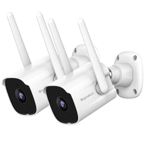 Septekon Security Camera Outdoor CCTV Camera 2 Pack, 2K Dual Antenna WiFi Home Surveillance Cameras with IP66 Waterproof, Night Vision, AI Motion Detection, 2-Way Audio, White
