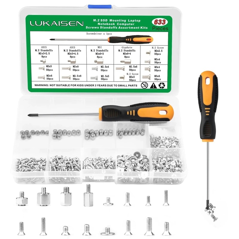 633 PCS M.2 Standoff and Screw, M.2 SSD NVMe Mounting Screws for Asus, Gigabyte, MSI Compatible with IBM/HP-M2 M2.5 M3
