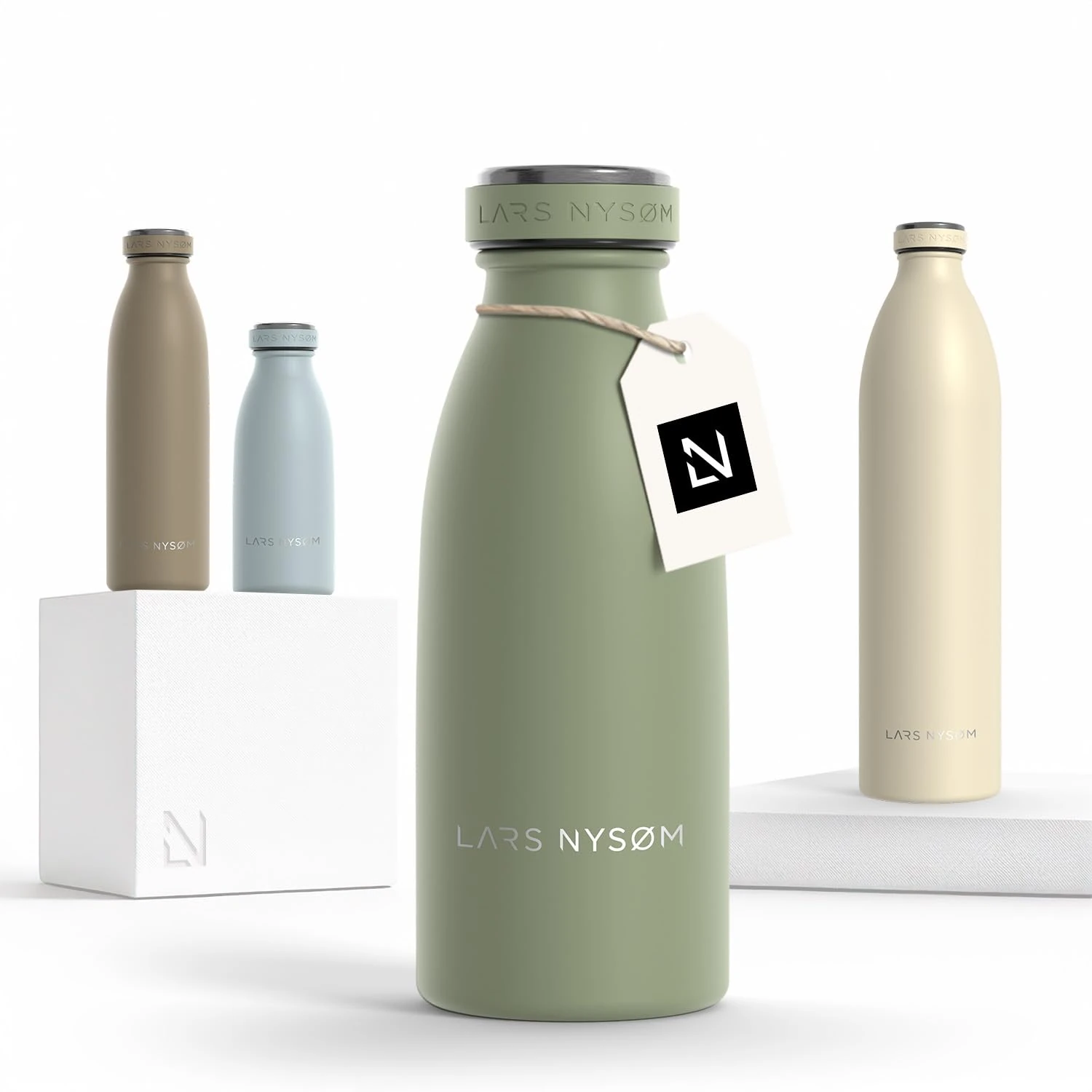 LARS NYSØM Stainless Steel Insulated Water Bottle 350ml, 500ml, 750ml, 1L, 1 5 Liter|nsulated Thermo Flask for Hot and Cold Beverages | Leakproof Drinking Bottle (Sage Green, 350ml)