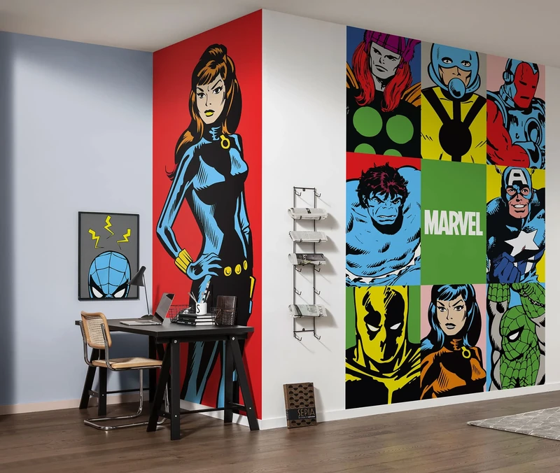 Komar Non-Woven Photo Wallpaper - Marvel PowerUp Team - Size 150 x 250 cm (Width x Height) - Children's Wallpaper