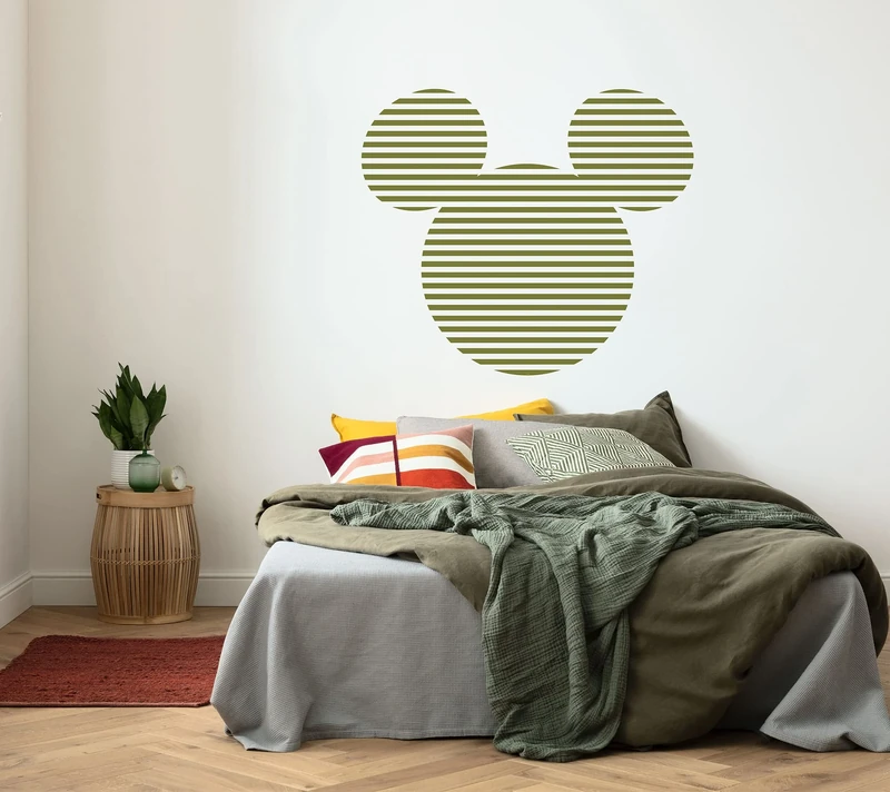 Komar Non-Woven Photo Wallpaper Self-Adhesive - Mickey Head Stripes - Size 125 x 125 cm (Width x Height) - Disney, Children's Room, Wallpaper, Wall Tattoo