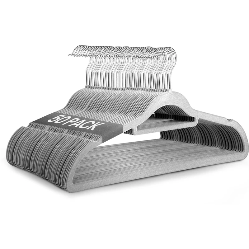 Ediesi, Coat Hangers, Hangers for Clothes, for Trousers, Velvet, Shirt, Skirt, Suits, Wardrobe Storage (50 pieces - Grey with Tie Bar)