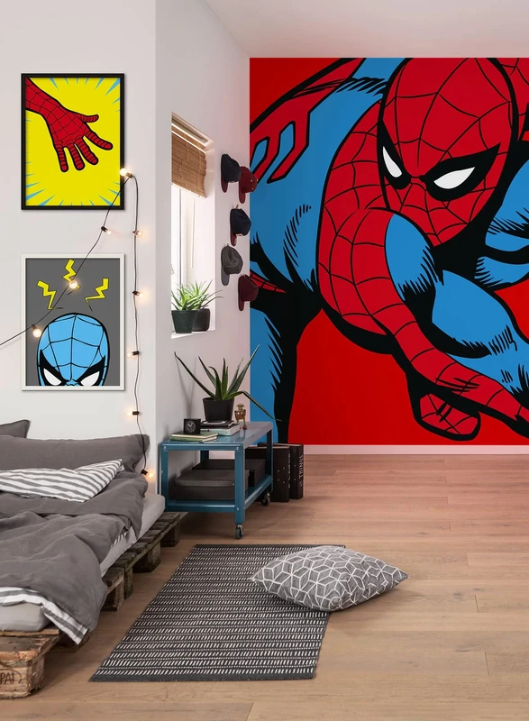 Komar Non-Woven Photo Wallpaper - Marvel PowerUp Spider-Man Watchout - Size 200 x 250 cm (Width x Height) - Children's Room Wallpaper