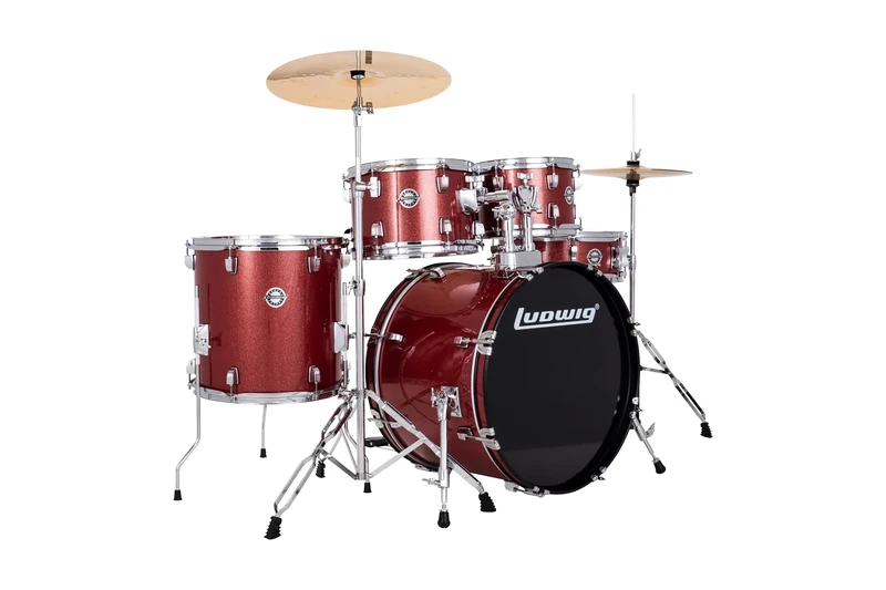 Ludwig Accent Drive Drum Kit for Beginner to Intermediate Drummers, 5-Piece Set includes 22" Bass Drum, Hi-Hats, Crash/Ride Cymbal and Throne - Red Sparkle (LC19514DIR)