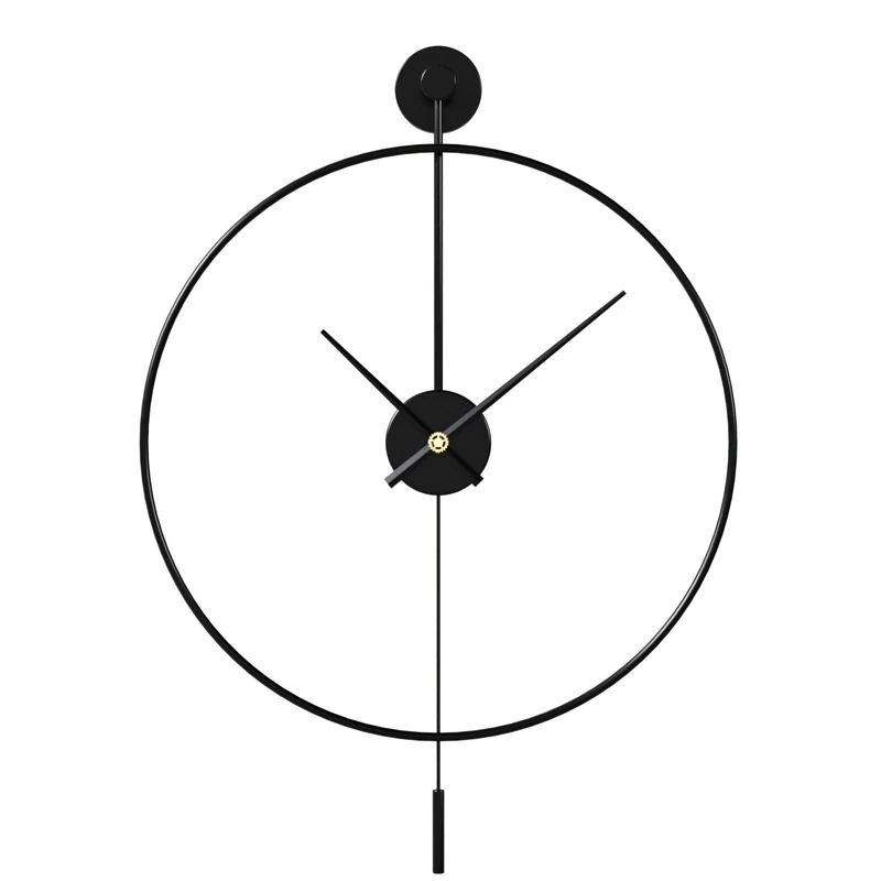 SHISEDECO Classical Large Modern Round Minimalist Wall Clock with Swing Pendulum, Non-Ticking Silent Metal Decorative Creative Art Clocks for Home, Living Room, Bedroom, Study, Office (24", Black)
