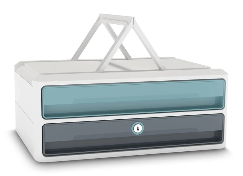 CEP MoovUp Secure Riviera Monitor Stand with 2 Drawers Storage Module with Lock Lock Monitor Riser - Sea Green Grey