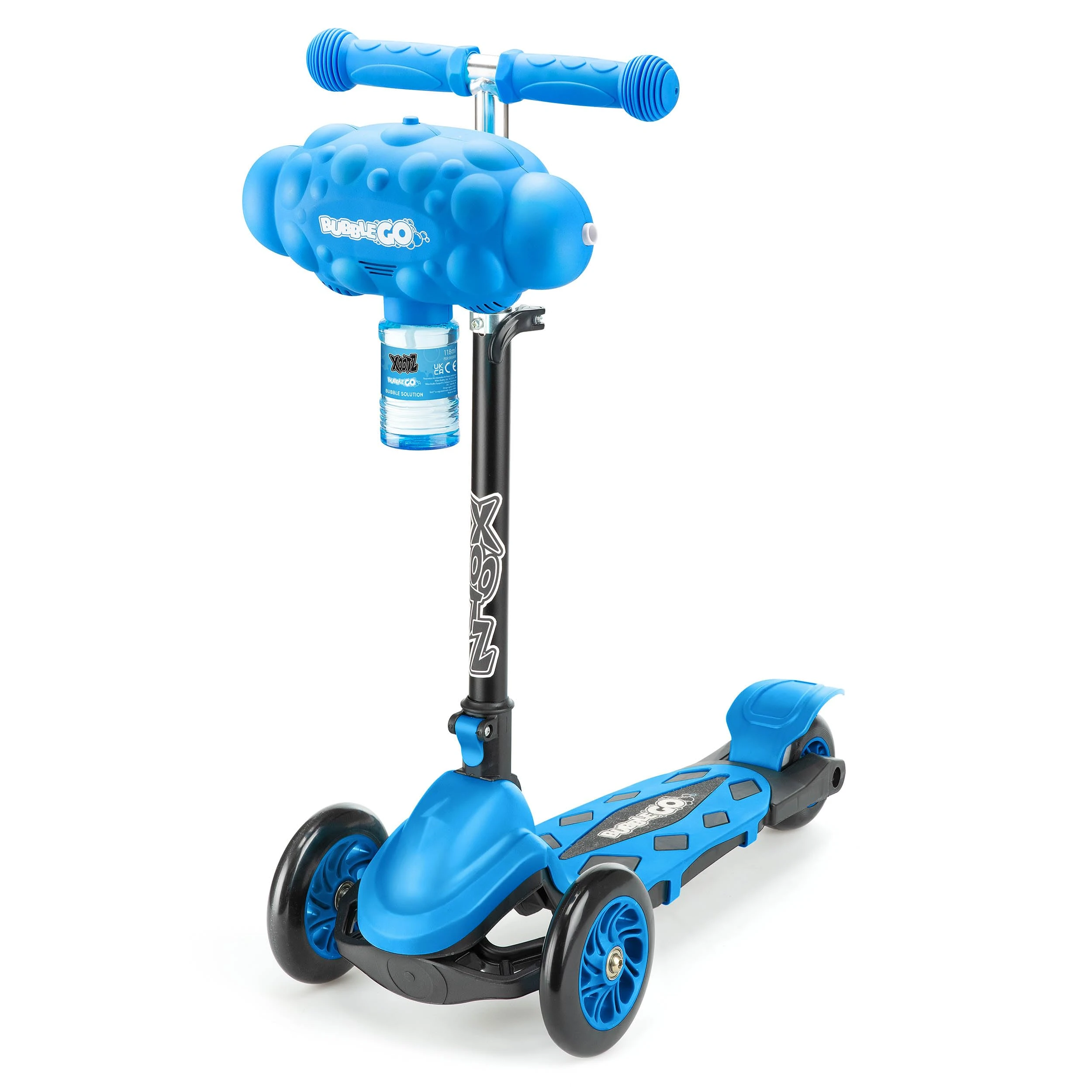 Xootz Kids Bubble Go Foldable Scooter, 3 Wheel Tri-Scooter with Bubble Machine, Tilt-and-Turn, Age 3+, Blue