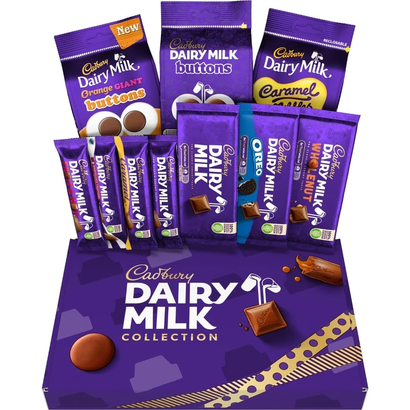 Cadbury Dairy Milk Collection Big Night In Deluxe Hamper Gift, Includes 10 Assorted Chocolate Bars and Bags, Perfect for Gifting, 1.04 kg