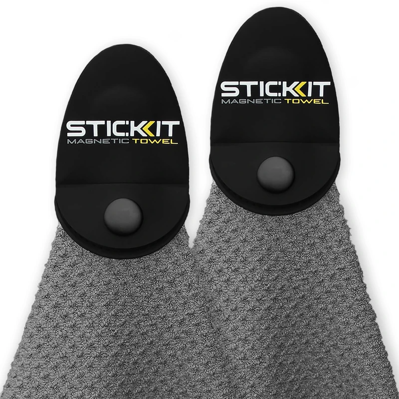 STICKIT Magnetic Golf Towel, Gray | 2-Pack | Top-Tier Microfiber Golf Towel with Deep Waffle Pockets | Industrial Strength Magnet for Strong Hold to Golf Carts or Clubs