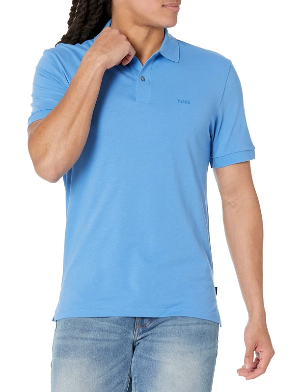BOSS Men's Regular Fit Polo Shirt, Steel Blue, XL