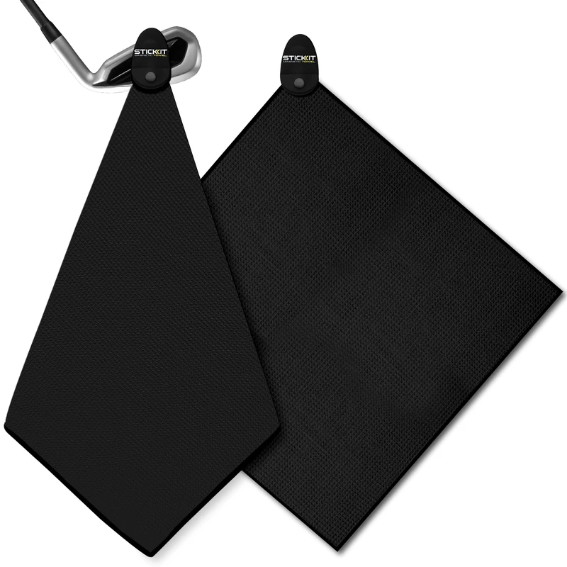STICKIT Magnetic Golf Towel, Black | Top-Tier Microfiber Golf Towel with Deep Waffle Pockets | Industrial Strength Magnet for Strong Hold to Golf Carts or Clubs - Image 1