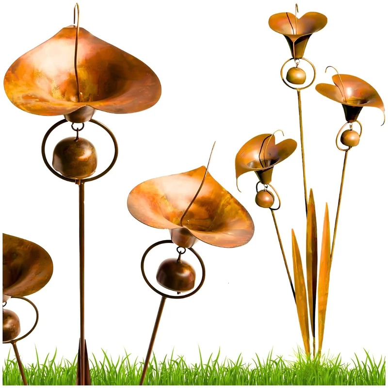 Happy Gardens Calla Lily Garden Stake with Bells | Bronze Outdoor Lillies Flower Decorations - Image 1