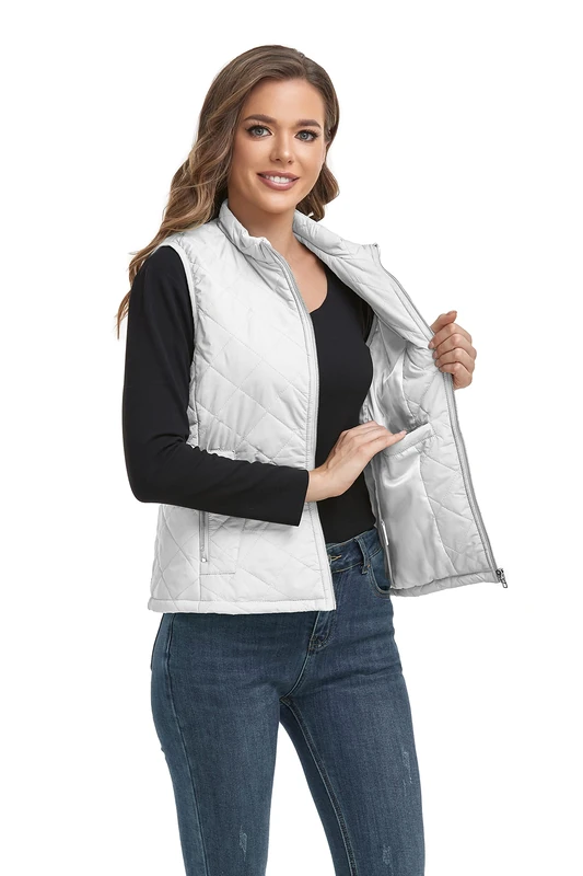 LONGKING 2024 Upgraded, Women's Outwear Vest With One Inner Pocket - Stand Collar Lightweight Zip Quilted Vest for Women…, Pure White, S