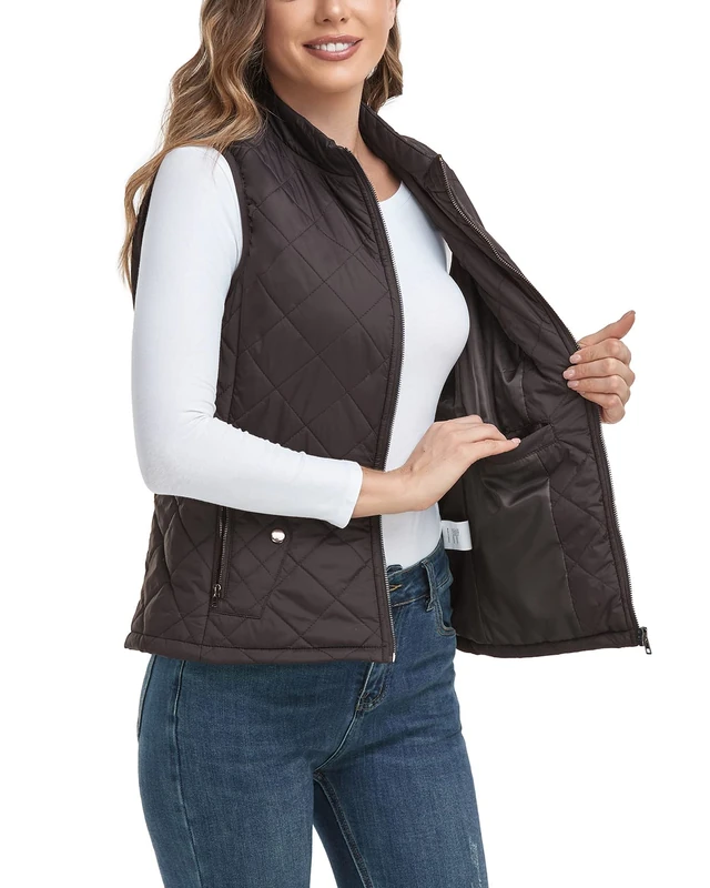 LONGKING Women's Outwear Quilted Gilet, NEW Upgraded Women's Outwear Vest With One Inner Pocket - Stand Collar Lightweight Zip Quilted Vest for Women - Image 1
