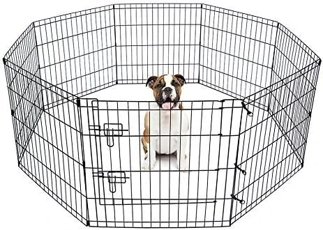 Doggy Style 8 Panel Playpen Suitable for Dogs Puppies Cats & Rabbits Foldable Ideal for Indoor/Outdoor use Puppy Play Pen (Small, 8 Panel Light/Lge Door/Black)