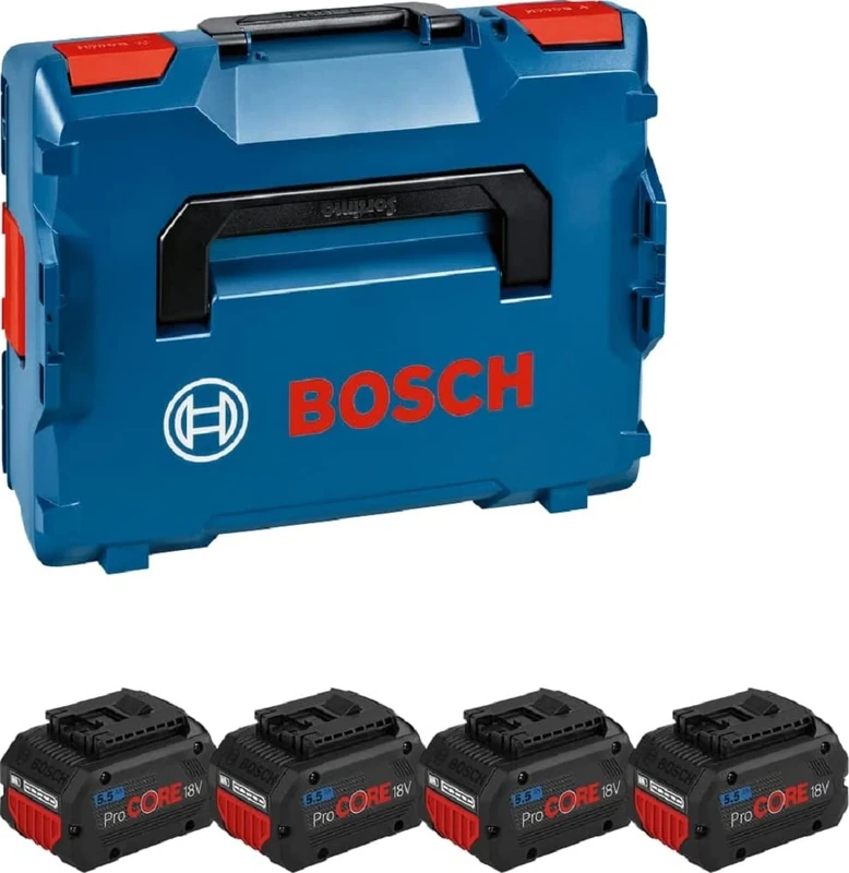 Bosch Professional 18V System Cordless PROCore Battery Starter Set: 4X GBA 18V 5.5Ah (incl. L-BOXX Inlay for Starter Sets, L-BOXX)