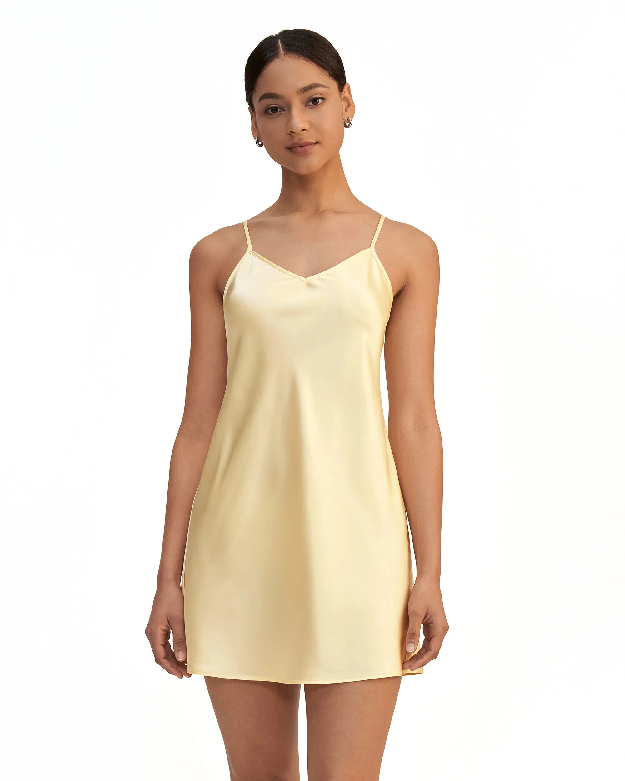 LilySilk Womens Pure Silk Nightdress Ladies 22 Momme Plain Night Gowns Girls Soft Slip Nightwear(Golden-Yellow,L)