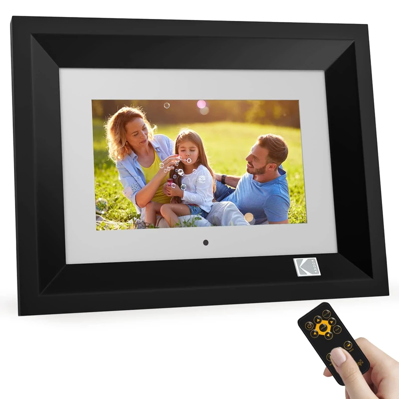 KODAK 7 Inch Digital Photo Frame Wood HD IPS Smart Electronic Picture Frame with 4GB Memory, USB and SD Card Slot, Calendar, Automatic Rotation, Share Pictures with Remote Control, Black