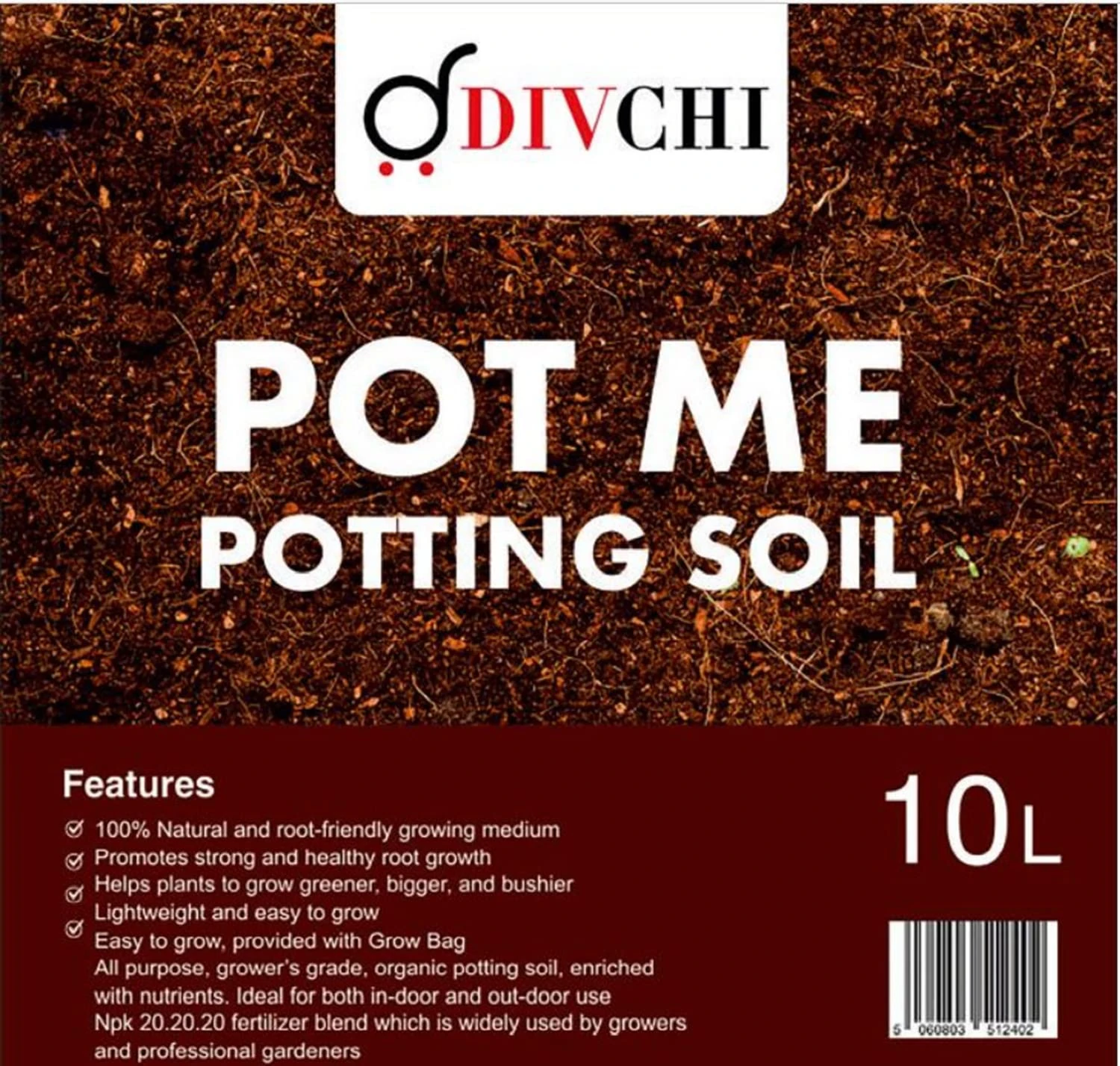 DIVCHI 10L Potting Soil Multi-Purpose Compost Soil – Organic Enriched with Nutrients Rich Compost Mix for Potting Growing Garden Outdoor & Indoor Seed Plants