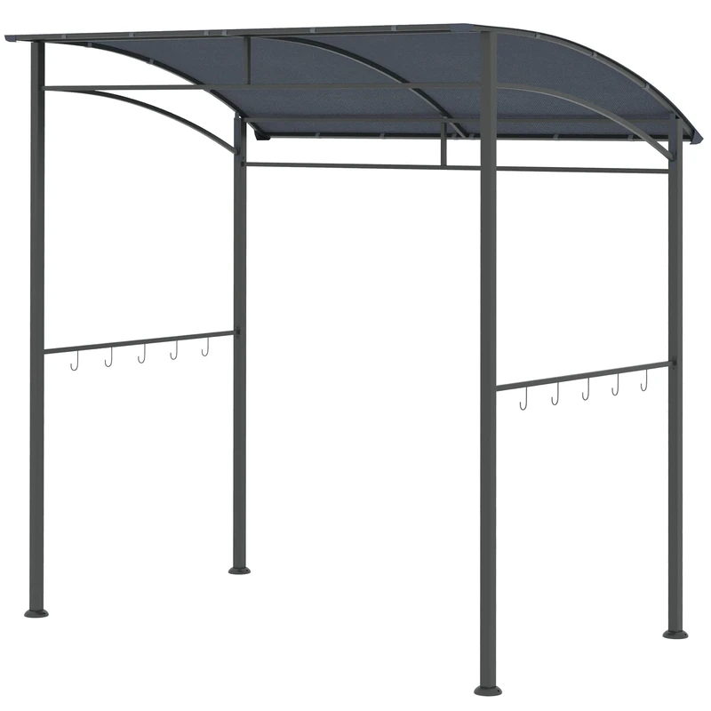 Outsunny 2.2 x 1.5 m BBQ Grill Gazebo Tent, Garden Grill with Metal Frame, Curved Canopy and 10 Hooks, Outdoor Sun Shade, Dark Grey - Image 1