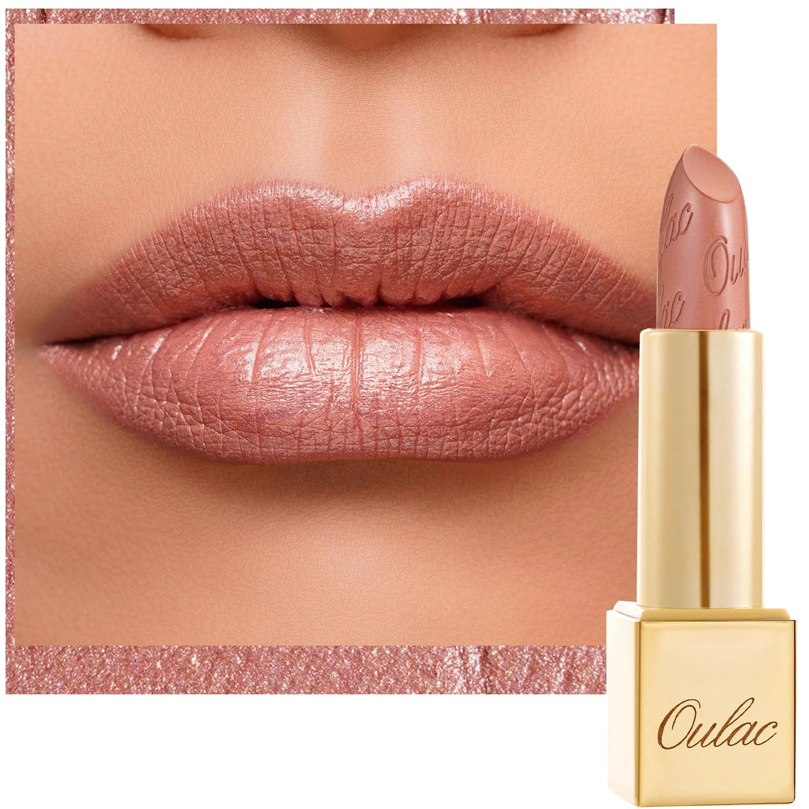 OULAC Metallic Shine Glitter Lipstick, Nude High Impact Lipcolor, Brown Soft and Ultra Hydrating, Long Lasting, Vegan & Cruelty-Free, Full-Coverage Lip Color 4.3 g/0.15 oz Pure Envy(07)