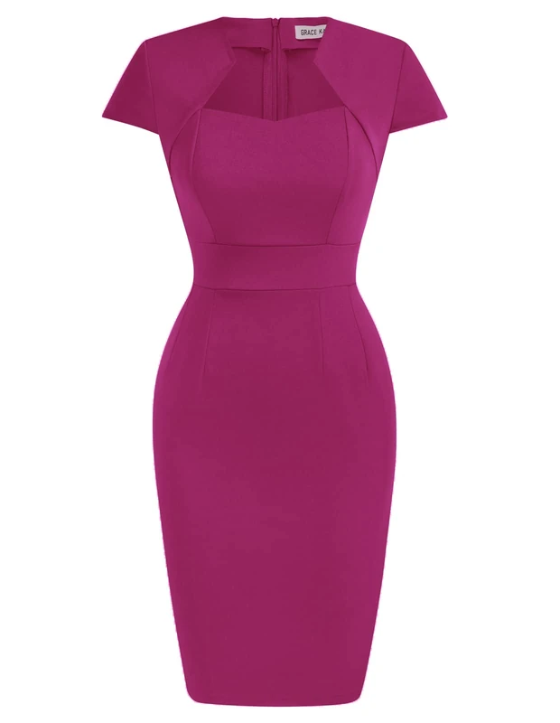 GRACE KARIN Women's 50s Vintage Pencil Dress Cap Sleeve Wiggle Dress CL7597, Deep Rose, Medium