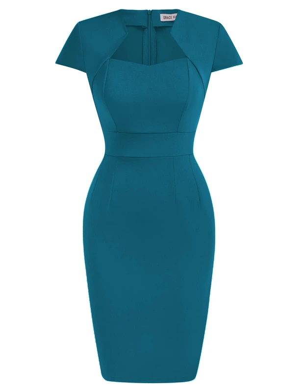 Grace Karin Women's 50s Vintage Pencil Dress Cap Sleeve Wiggle Dress CL7597, Peacock Blue, X-Large