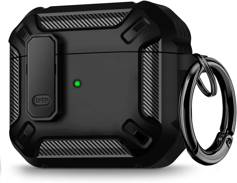 TINSOI Airpod 3 Case Cover with Secure Lock Clip, Military Armor Series Full-Body Rugged Hard Shell with Keychain, Shockproof Protective Case for AirPod 3rd, 10 Cases + 10 Keychains