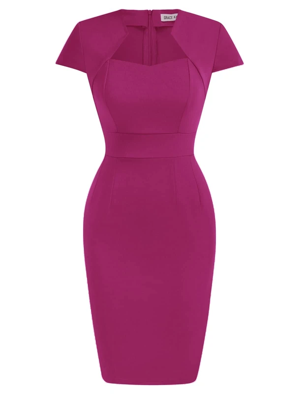 Grace Karin Women's 50s Vintage Pencil Dress Cap Sleeve Wiggle Dress CL7597, Deep Rose, Large