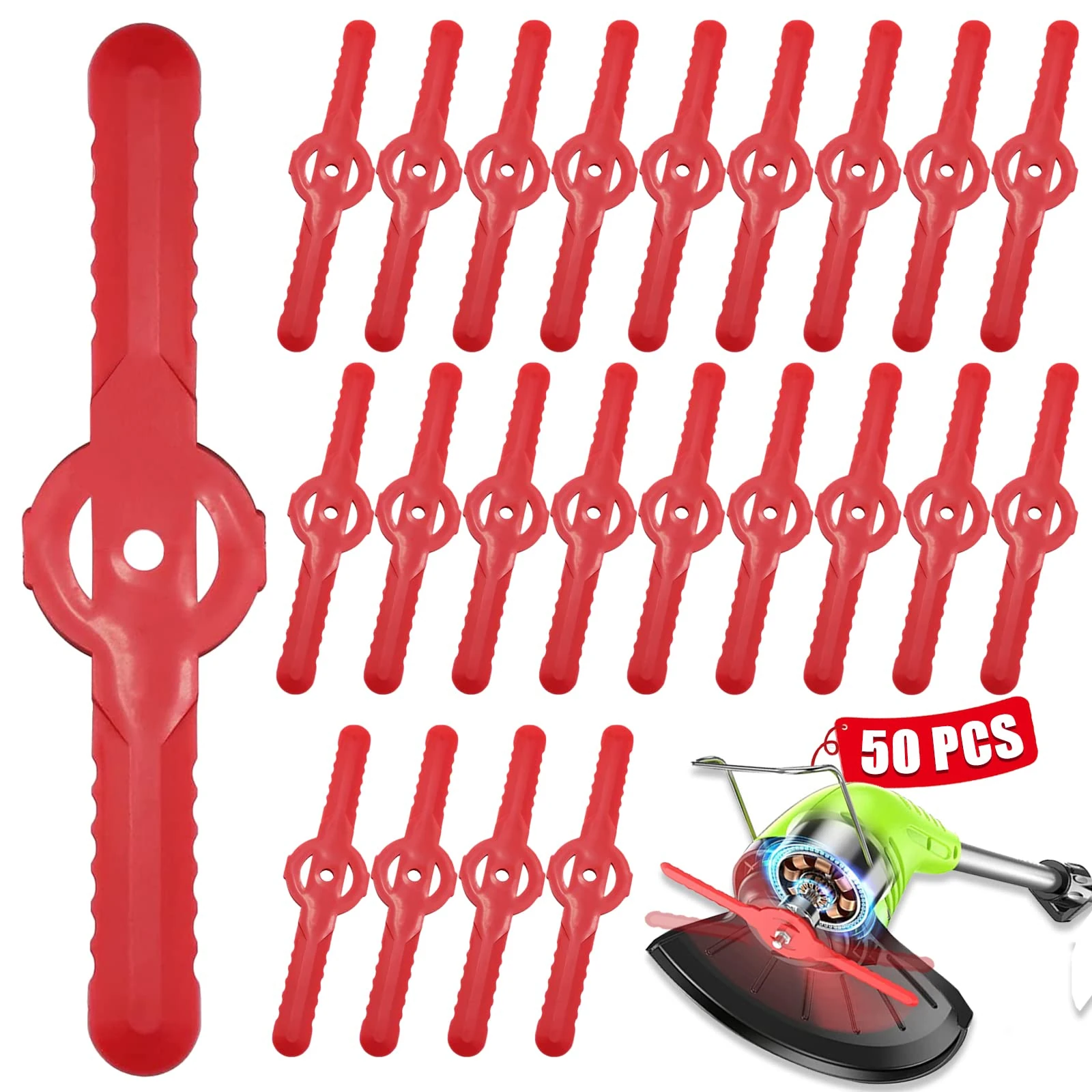 50 Pcs Plastic Grass Trimmer Blades, 135 mm Garden Mower Replacement Blades Cordless Lawn Mower Cutting Blades Lawn Strimmer Accessories Tool for Lawn, Garden, Orchard, Woods, or Pastoral