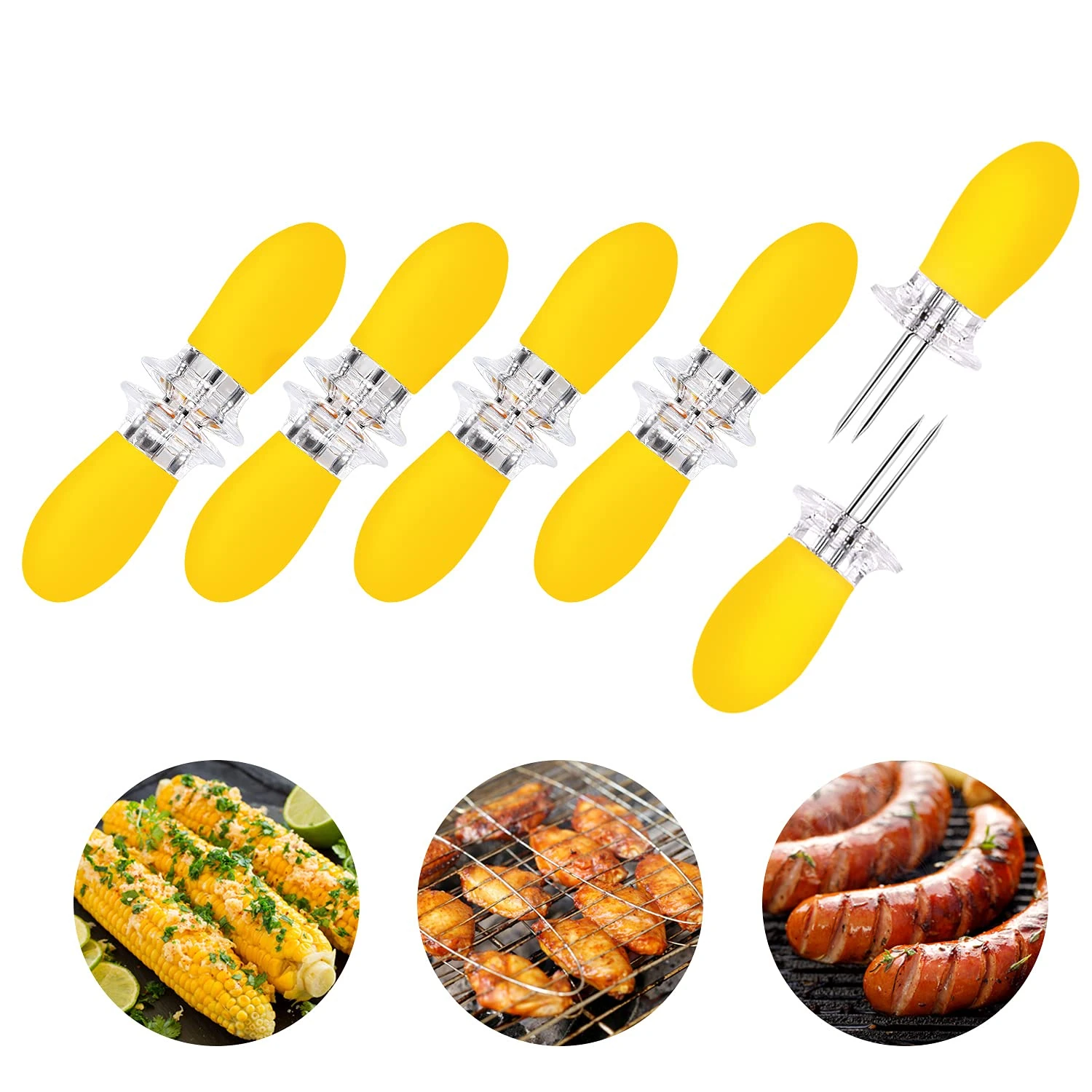 10Pcs/5Paris Corn Holders Corn on The Cob Stainless Steel Corn Cob Holders BBQ Fork Skewers for Home Cooking Camping Parties (Yellow)
