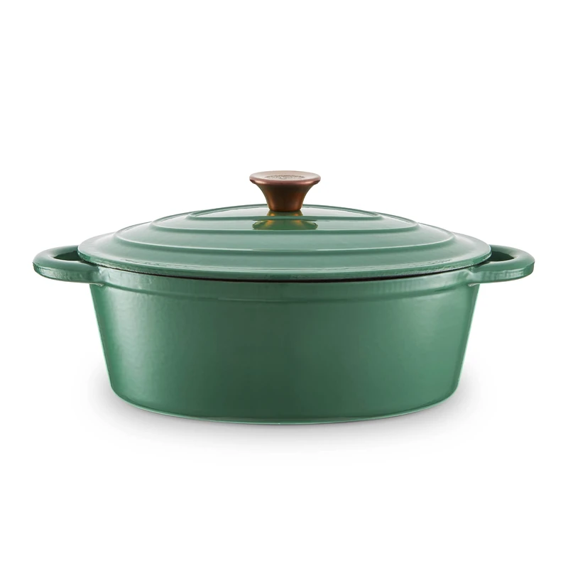 Barbary & Oak BO800252GRN Oval Cast Iron Casserole Dish with Durable Enamel Interior, 29cm, Verdigris Green