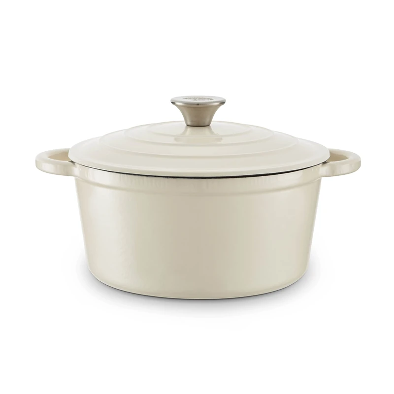 Barbary & Oak BO800251CRM Round Cast Iron Casserole Pan with Durable Enamel Interior, 24cm, Camembert Cream