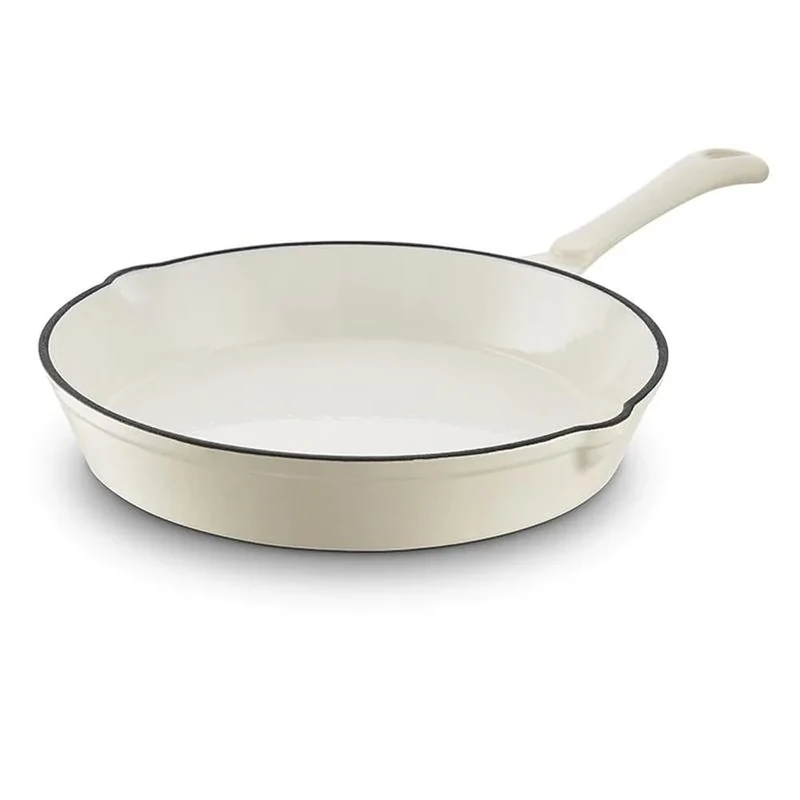 Barbary & Oak BO800255CRM Cast Iron Round Fry Pan with Durable Enamel Interior, 26cm, Camembert Cream
