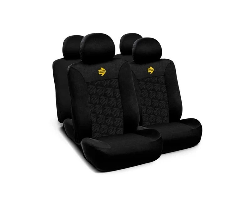 MOMO Car Seat Covers 11 Piece Full Set Universal Black/Grey Airbag Compatible 100% Polyester
