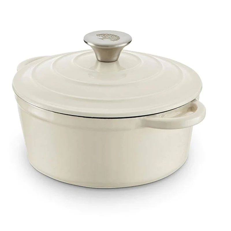 Barbary & Oak BO800250CRM Round Cast Iron Casserole Pan with Durable Enamel Interior, 20cm, Camembert Cream