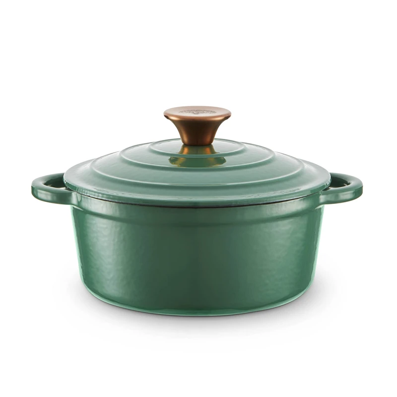 Barbary & Oak BO800250GRN Round Cast Iron Casserole Pan with Durable Enamel Interior, 20cm, Verdigris Green