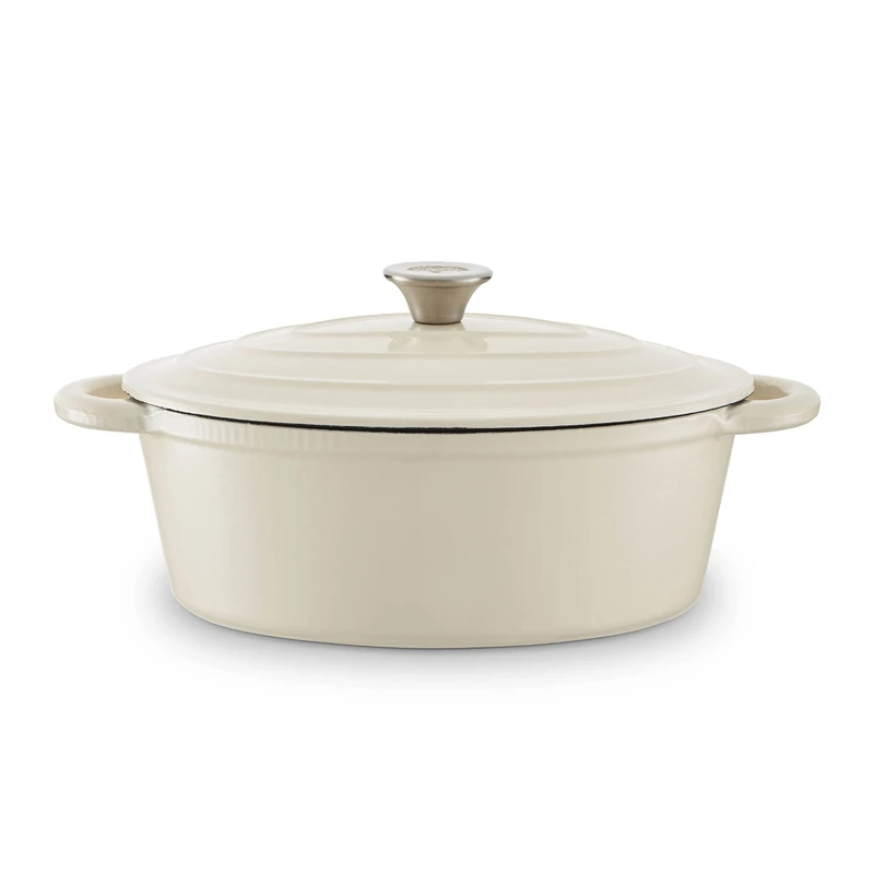 Barbary & Oak BO800252CRM Oval Cast Iron Casserole Dish with Durable Enamel Interior, 29cm, Camembert Cream