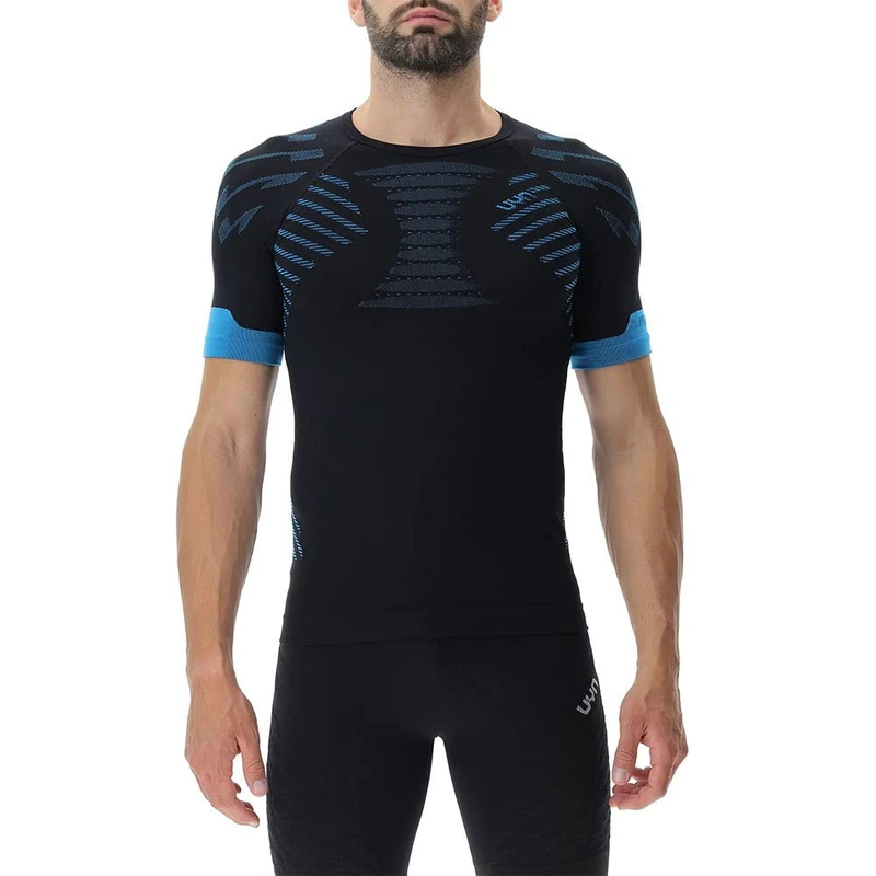 UYN O102376 Running ULTRA1 OW SH_SL_ T-Shirt Men's Black/Atlantic/Atlantic L