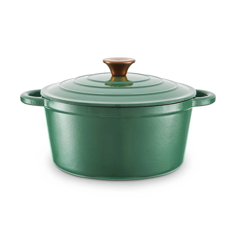 Barbary & Oak BO800251GRN Round Cast Iron Casserole Pan with Durable Enamel Interior, 24cm, Verdigris Green