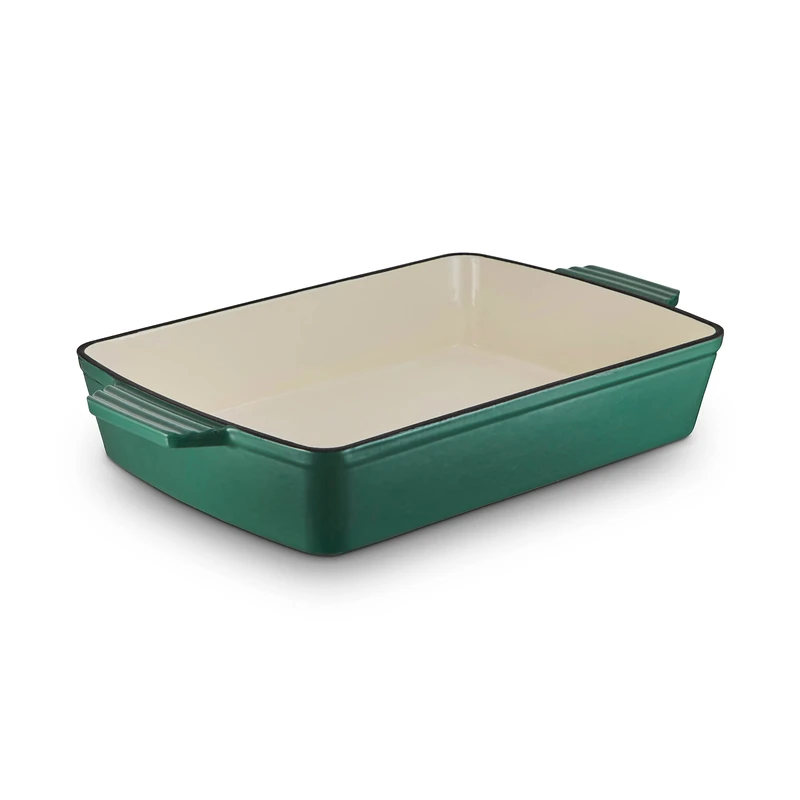 Barbary & Oak BO800258GRN Cast Iron Rectangular Roaster with Durable Enamel Interior, 39cm, Verdigris Green - Image 1