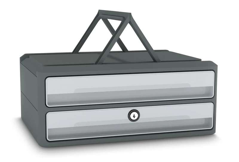 CEP MoovUp Secure Monitor Stand for PC Computer Storage Module 2 Drawers with Lock Lock Grey Recycled Plastic