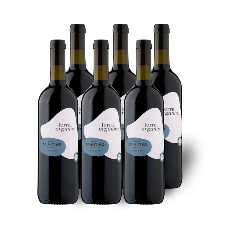 Terra Organica Primitivo Red Wine 14% ABV, 6 x 75cl - Rich and Velvety Italian Organic Wine - Planet Friendly Vegan Wine Case of 6 - Produced by Family Run Winery