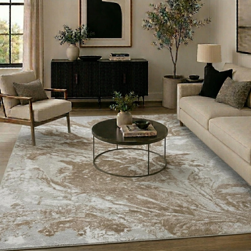 Serdim Rugs Serenity Modern Abstract Water Flow Grunge Textured Contemporary Area Rugs, Stone, Rectangle 160 x 230cm - Image 1