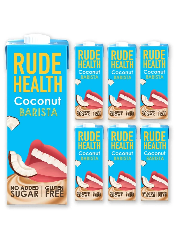 Rude Health 6 x 1 Litre Coconut Barista Drink, Dairy Free, 100% Natural Drink, No Added Sugar, Healthy & Vegan Milk, Lactose Free Milk, No Additives, Gluten Free, Recyclable Packaging
