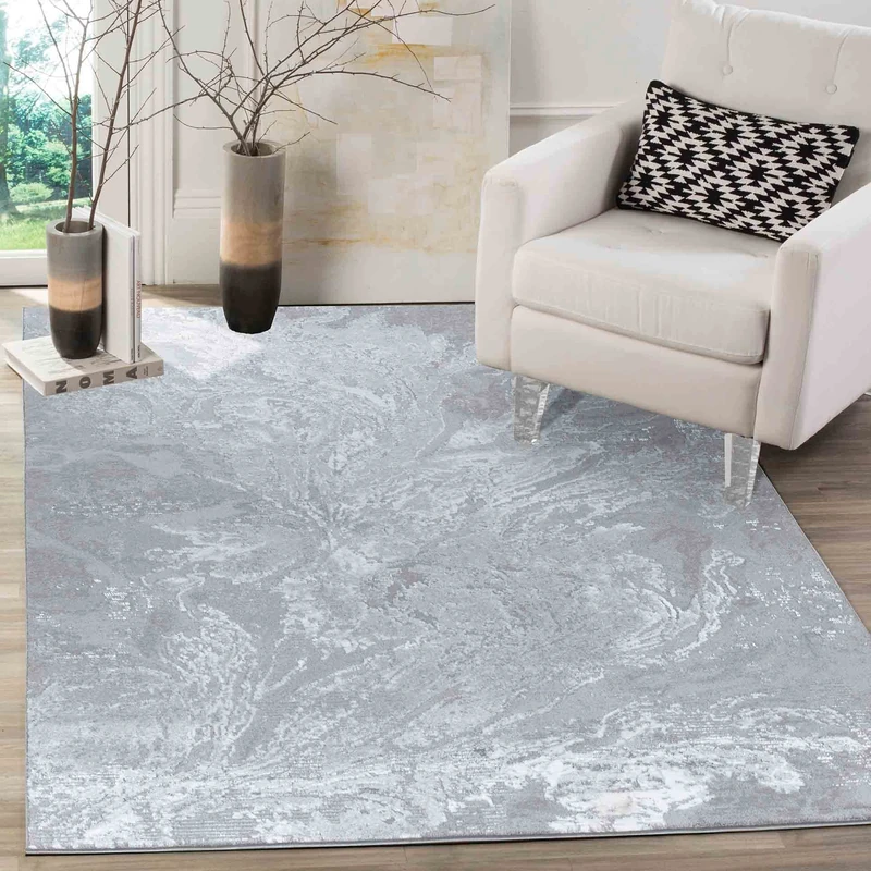 Serdim Rugs Serenity Modern Abstract Water Flow Grunge Textured Contemporary Area Rugs, Grey, Rectangle 120 x 170cm